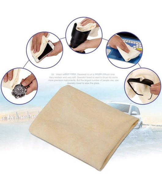 Vera Pelle Di Daino Panno Scamosciato 39x59 Cm Vetro Vetri Auto Asciuga         