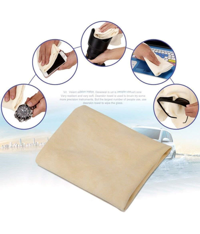 Vera Pelle Di Daino Panno Scamosciato 39x59 Cm Vetro Vetri Auto Asciuga         