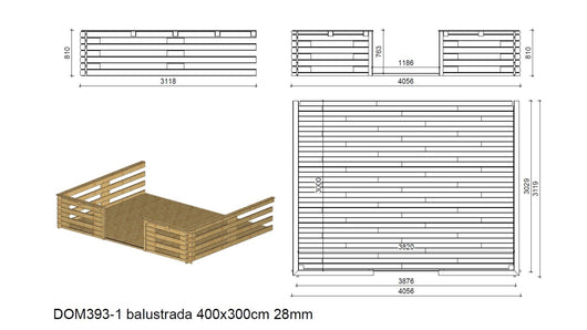Veranda - 12.00m2 - 4.00m x 3.00m - impregnata - colore: marrone - DOM542 - ALTANKA
