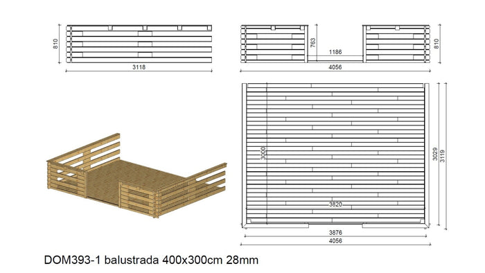 Veranda - 12.00m2 - 4.00m x 3.00m - impregnata - colore: marrone - DOM542 - ALTANKA