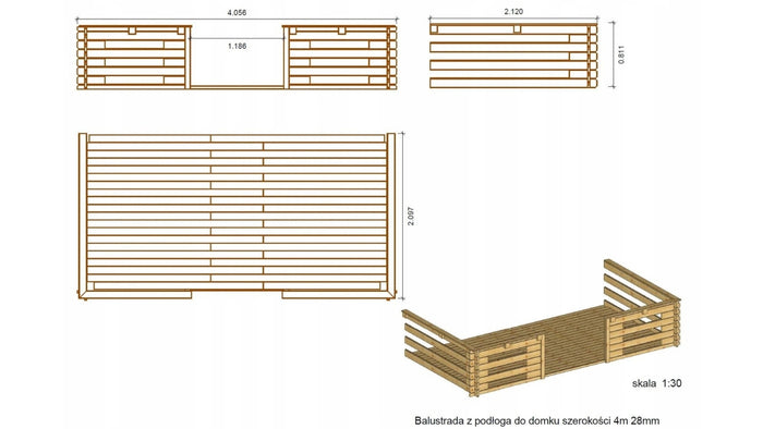 Veranda - 8.00m2 - 4.00m x 2.00m - impregnata - colore: marrone - DOM79 - ALTANKA