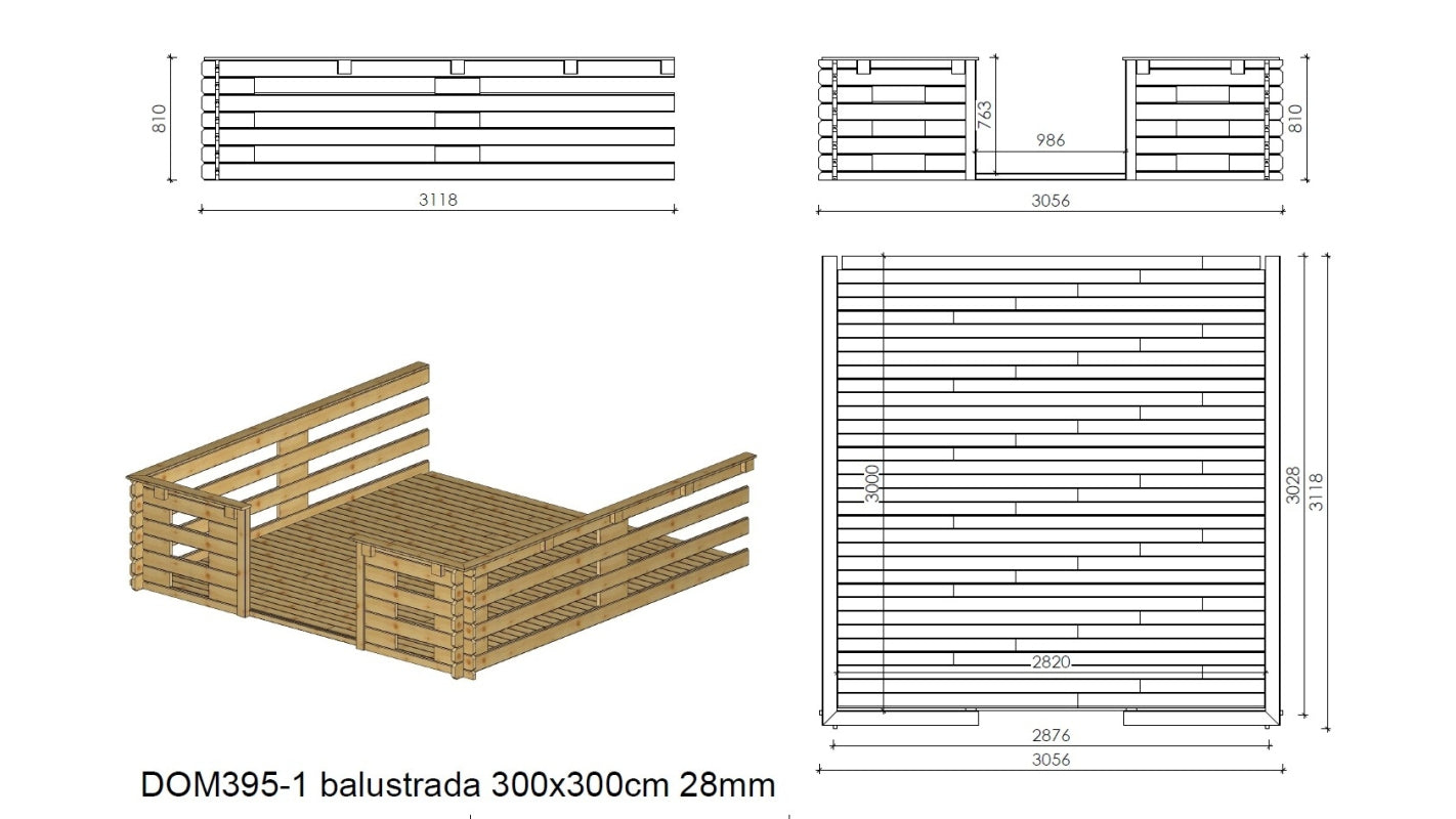 Veranda - 9.00m2 - 3.00m x 3.00m - impregnata - colore: marrone - DOM540 - ALTANKA