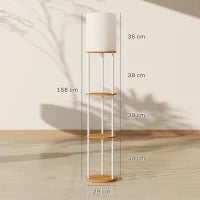 Lampada da Terra con Ripiani e Telecomando, 3 Temperature Colore, Legno Naturale