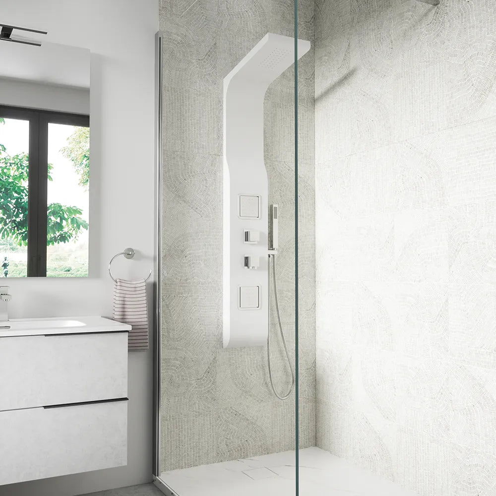 Pannello doccia in alluminio bianco opaco con doccino, 3 funzioni |  Vernel