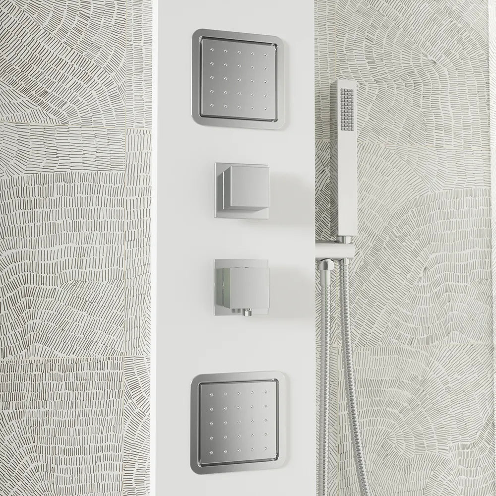 Pannello doccia in alluminio bianco opaco con doccino, 3 funzioni |  Vernel