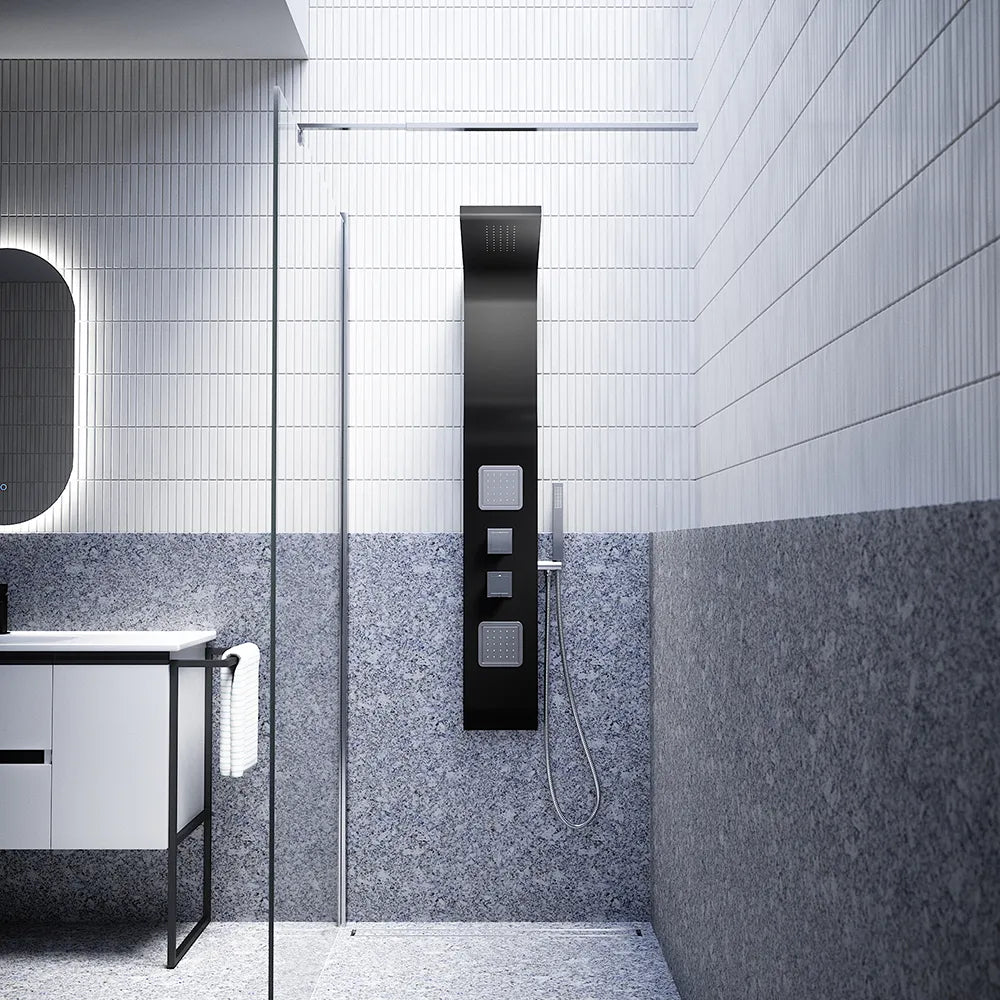 Pannello doccia in alluminio nero opaco a 3 funzioni con doccino |  Vernel
