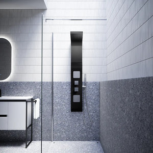 Pannello doccia in alluminio nero opaco a 3 funzioni con doccino |  Vernel