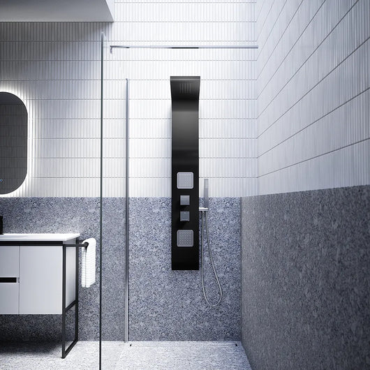 Pannello doccia in alluminio nero opaco a 3 funzioni con doccino |  Vernel