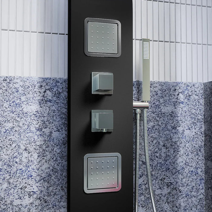 Pannello doccia in alluminio nero opaco a 3 funzioni con doccino |  Vernel