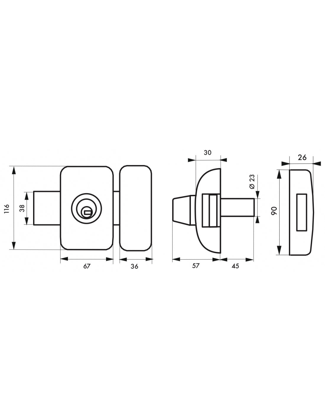 Serratura da applicare, doppia entrata chiave reversibile Design 5, cilindro 45mm, acciaio, 4 chiavi, Nero - THIRARD