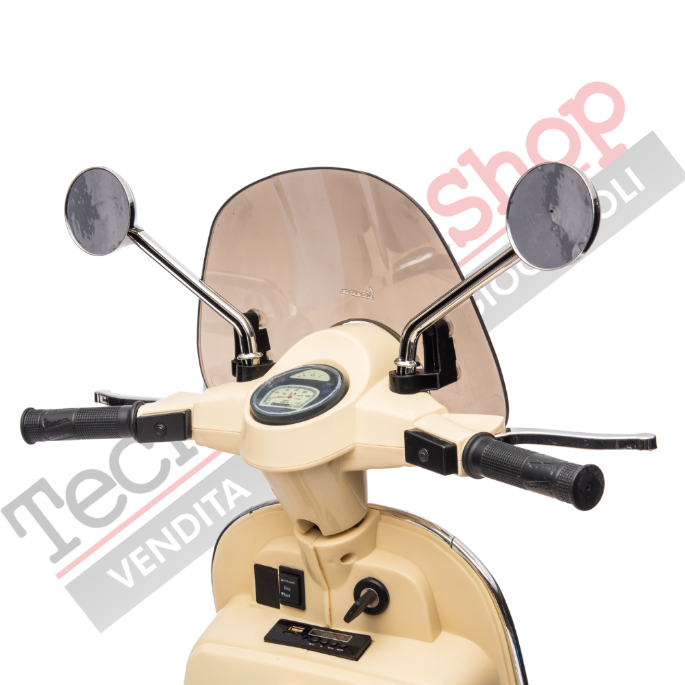 Moto Scooter Elettrico per Bambini Piaggio VESPA PX150 FULL con Parabrezza e Bauletto 12V-Avorio