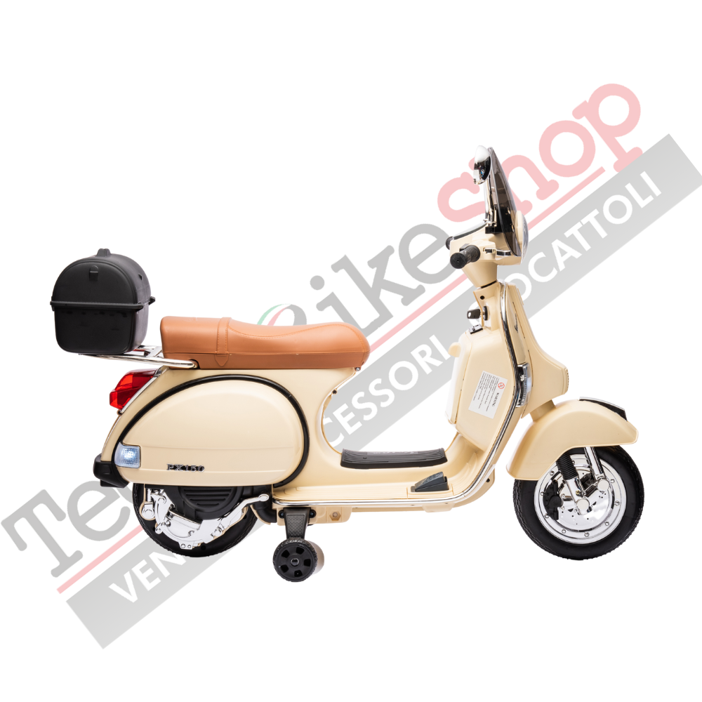 Moto Scooter Elettrico per Bambini Piaggio VESPA PX150 FULL con Parabrezza e Bauletto 12V-Avorio