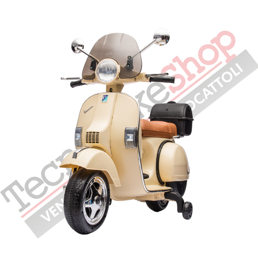 Moto Scooter Elettrico per Bambini Piaggio VESPA PX150 FULL con Parabrezza e Bauletto 12V-Avorio