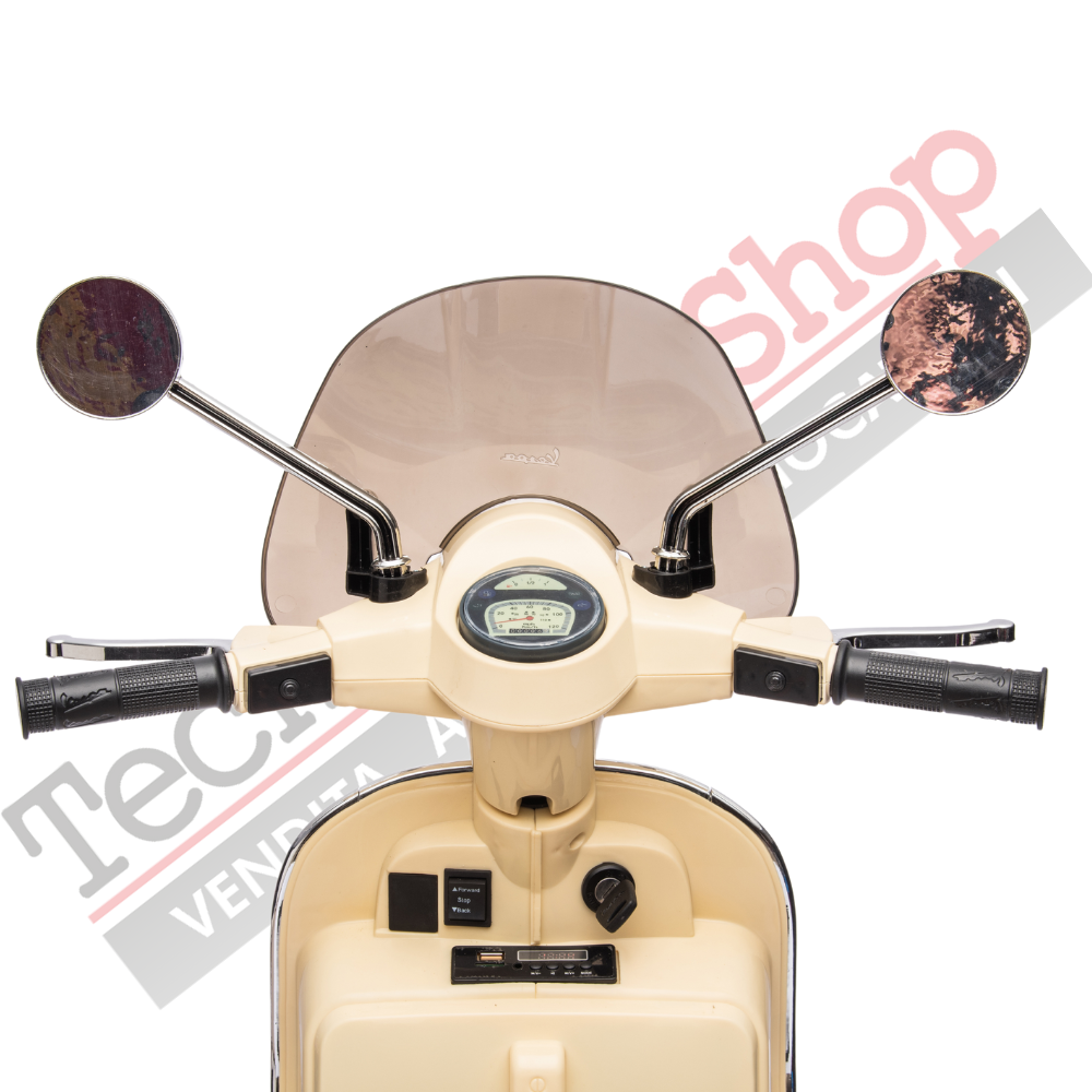 Moto Scooter Elettrico per Bambini Piaggio VESPA PX150 FULL con Parabrezza e Bauletto 12V-Avorio