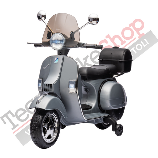 Moto Scooter Elettrico per Bambini Piaggio VESPA PX150 FULL con Parabrezza e Bauletto 12V-Grigio