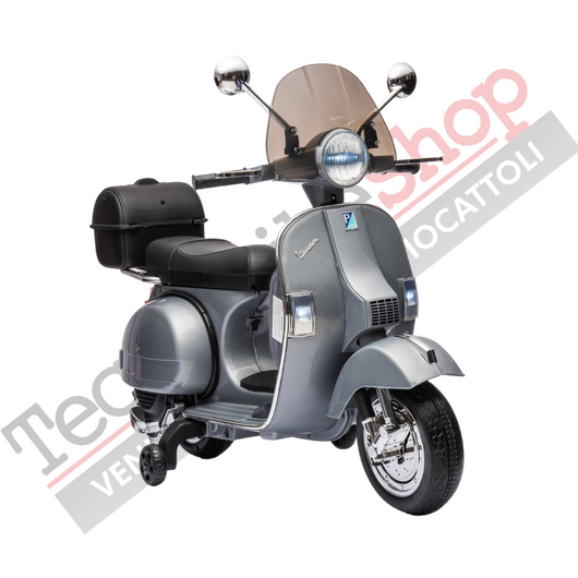 Moto Scooter Elettrico per Bambini Piaggio VESPA PX150 FULL con Parabrezza e Bauletto 12V-Grigio