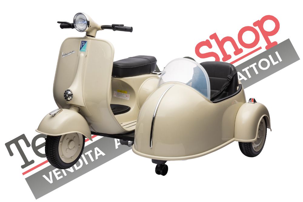 Moto Elettrica Per Bambini Vespa Sidecar Big  12V-Avorio