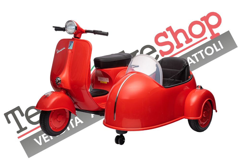 Moto Elettrica Per Bambini Vespa Sidecar Big  12V-Rosso