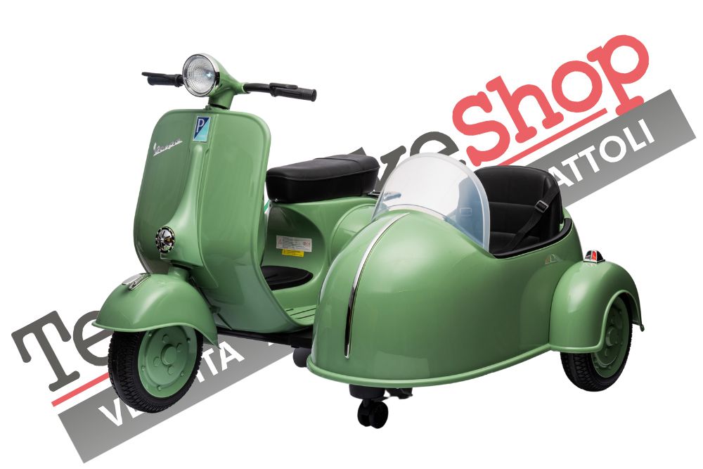 Moto Elettrica Per Bambini Vespa Sidecar Big  12V-Verde