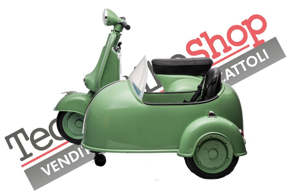 Moto Elettrica Per Bambini Vespa Sidecar Big  12V-Verde