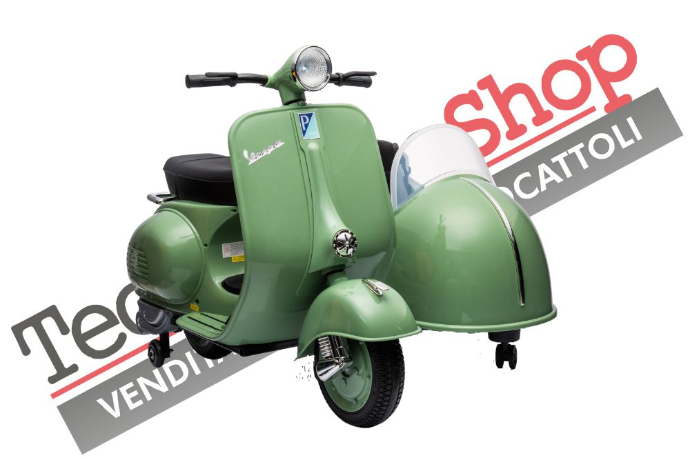 Moto Elettrica Per Bambini Vespa Sidecar Big  12V-Verde