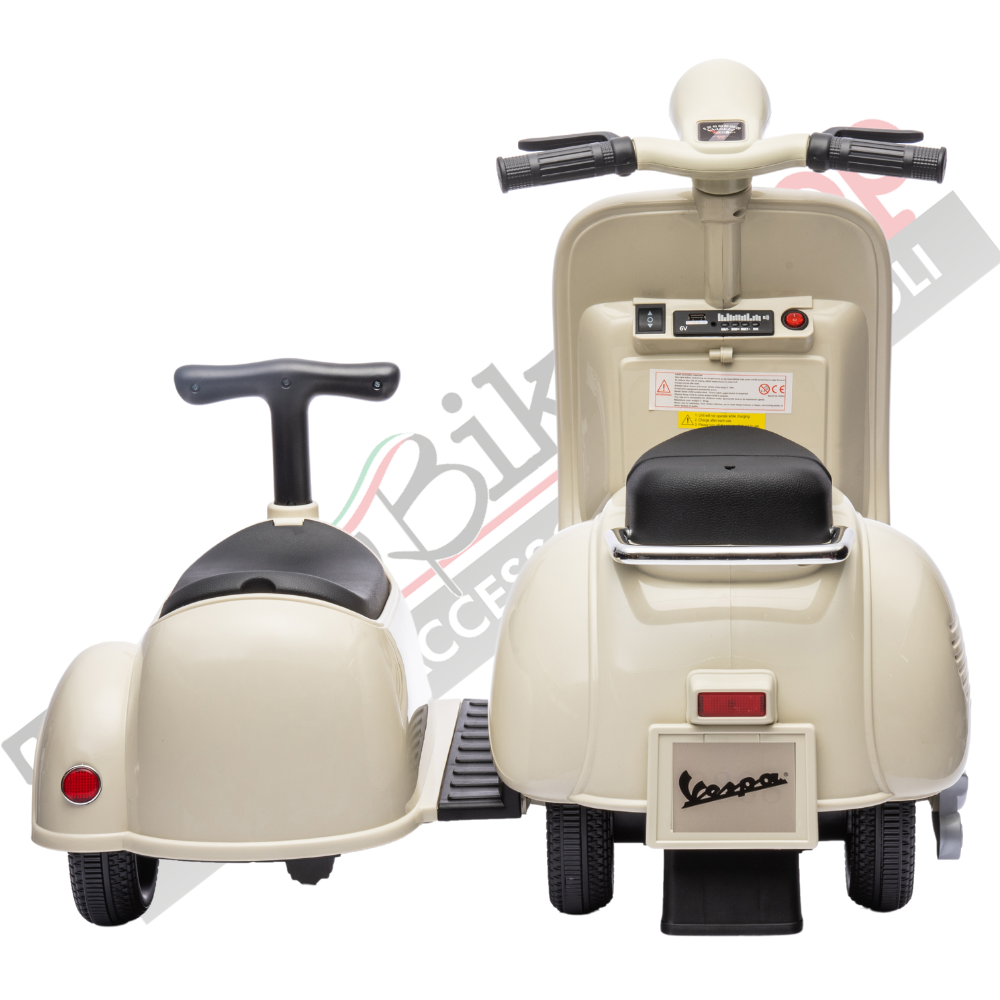 Moto Elettrica Per Bambini Vespa Sidecar Small 6V-Avorio