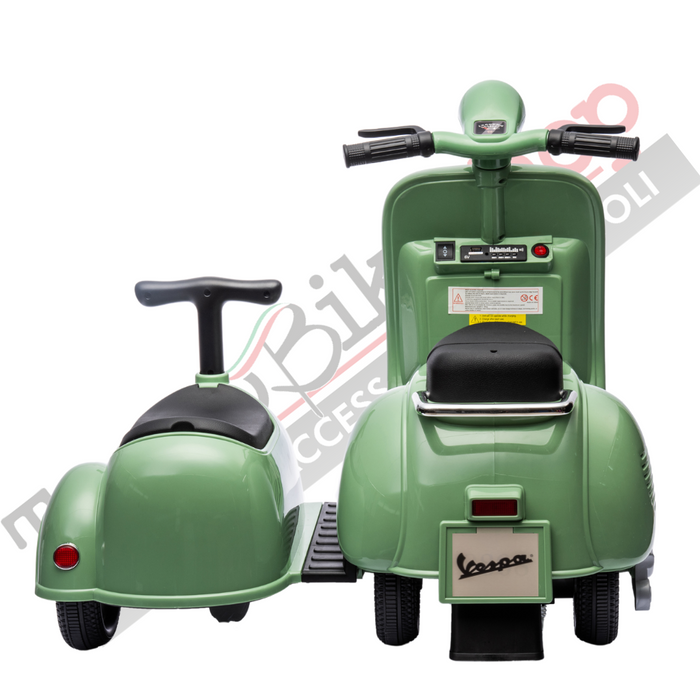 Moto Elettrica Per Bambini Vespa Sidecar Small 6V-Verde