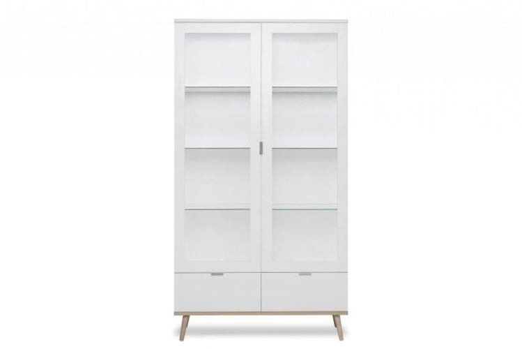 Vetrina in stile nordico con 2 ante e 2 cassetti in finitura Bianco e Quercia, ZFRVETGOT54