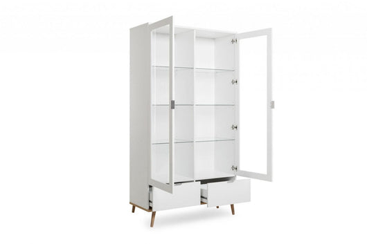 Vetrina in stile nordico con 2 ante e 2 cassetti in finitura Bianco e Quercia, ZFRVETGOT54