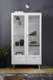Vetrina in stile nordico con 2 ante e 2 cassetti in finitura Bianco e Quercia, ZFRVETGOT54
