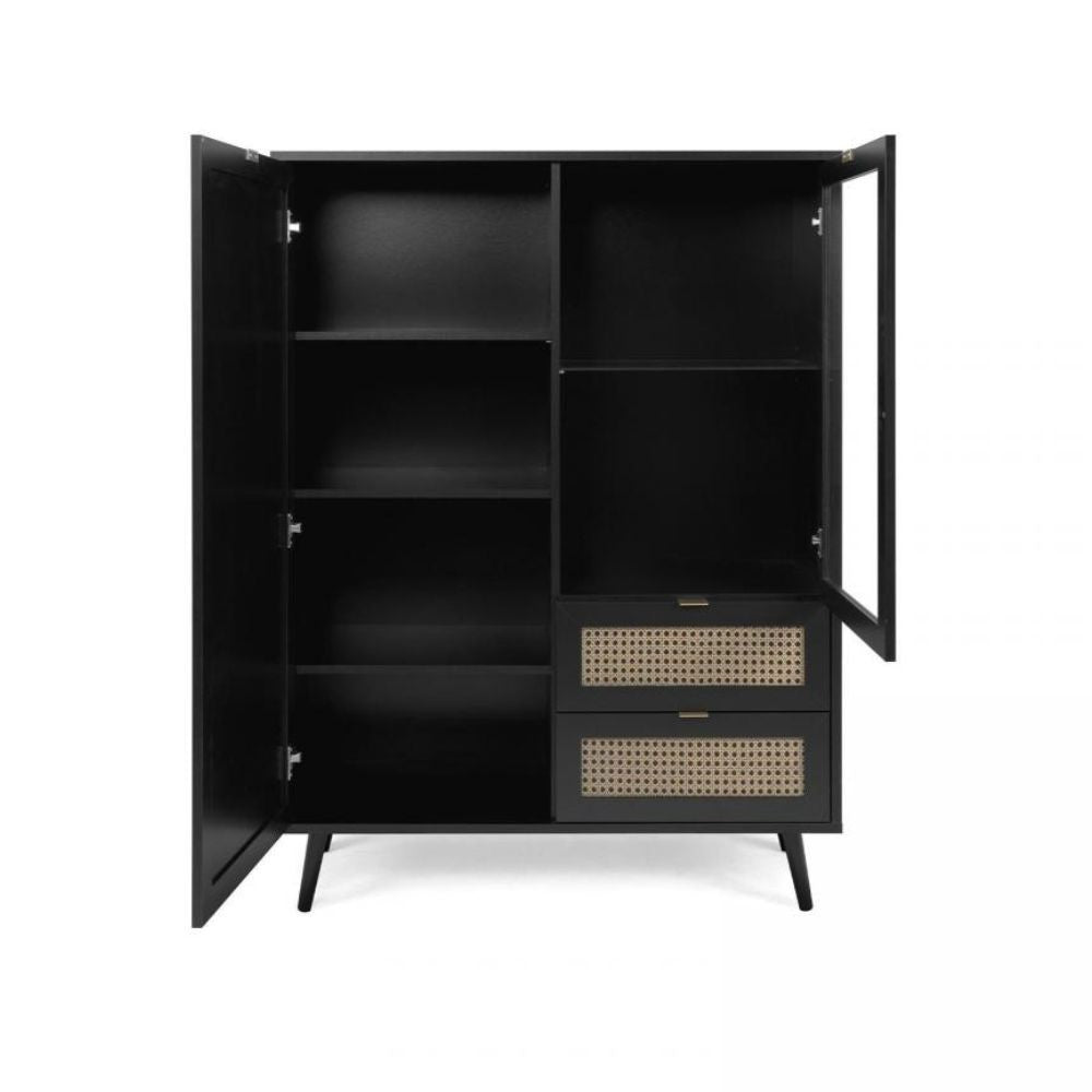 Vetrina 2 ante e 2 cassetti con frontali effetto vimini Vienna53A colore nero