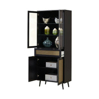 Vetrina 4 ante e cassetto con frontali effetto vimini Vienna52A colore nero