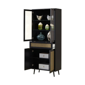 Vetrina 4 ante e cassetto con frontali effetto vimini Vienna52A colore nero