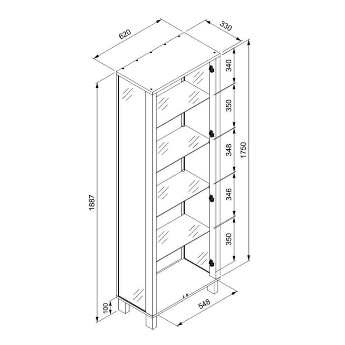 Vetrina Albi 52B con 2 ante in vetro e specchio colore nero