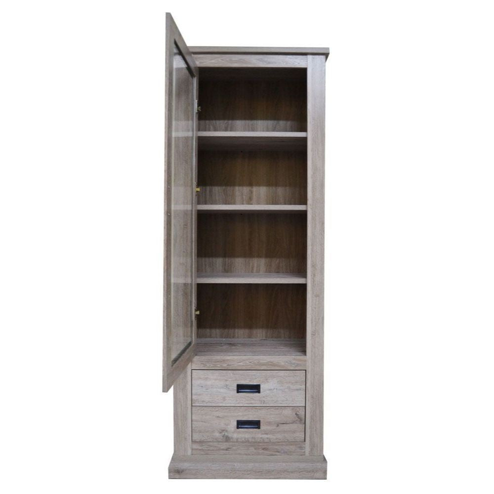 Vetrina colore ancona oak 2 cassetti e anta Anthony23 73x39,6x204H stile shabby