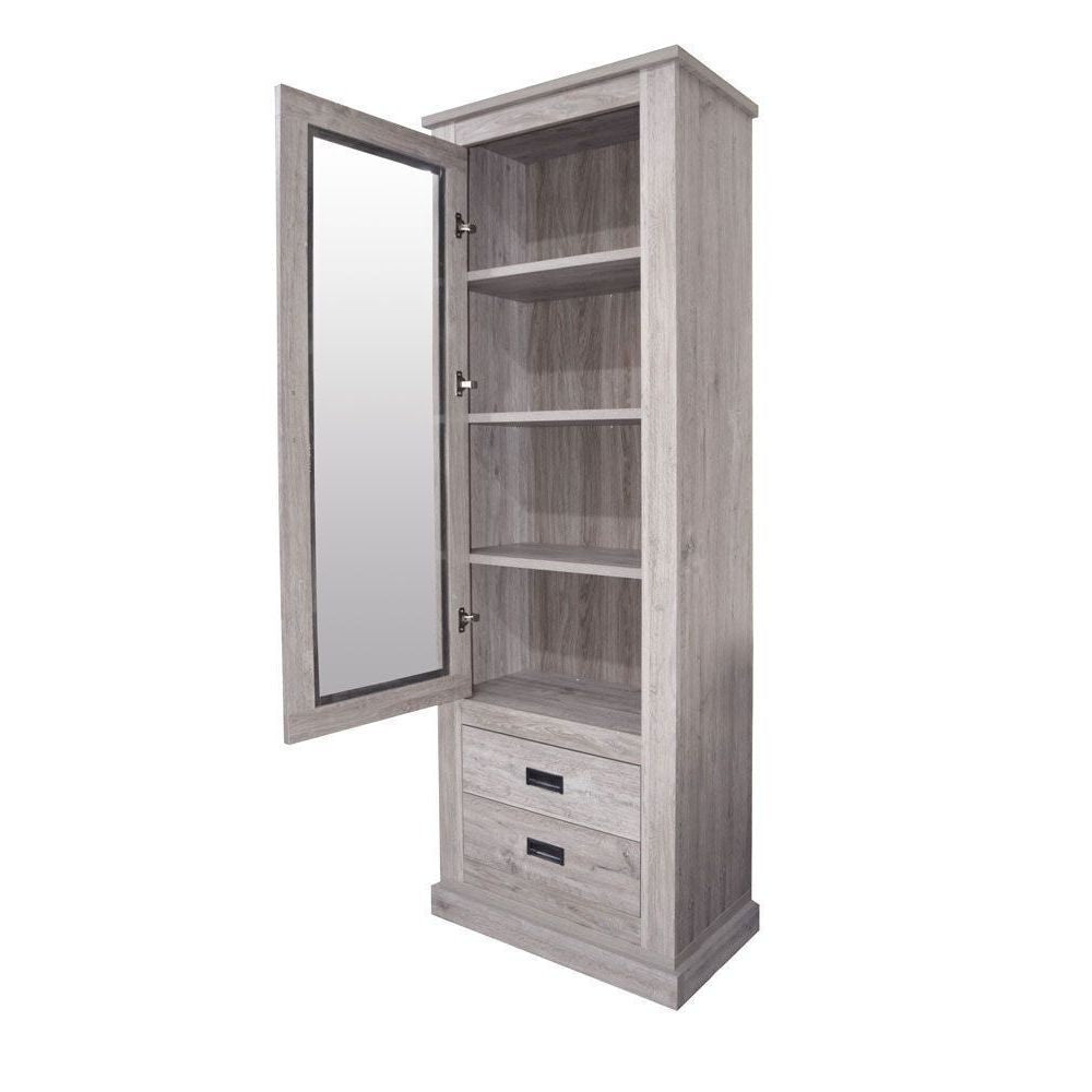 Vetrina colore ancona oak 2 cassetti e anta Anthony23 73x39,6x204H stile shabby