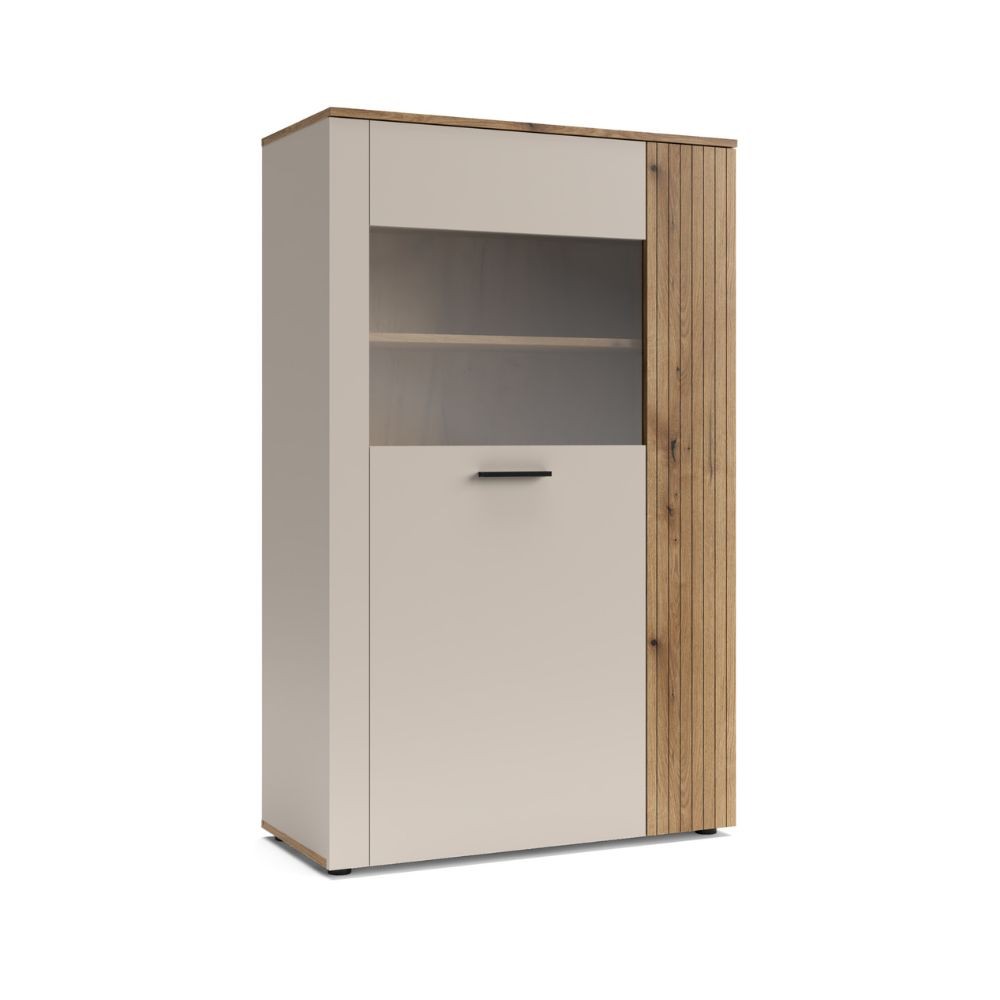 Vetrina con anta a listelli verticali Frezo06 cashmere e rovere evoque 90x42x146H