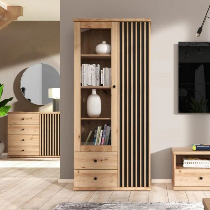 Vetrina Medan52A 2 ante e 2 cassetti rovere antracite