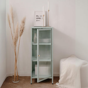 Vetrina Milton 01A in acciaio laminato con 1 anta vetro temperato ondulato colore verde menta