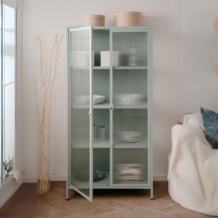 Vetrina Milton 52A in acciaio laminato con 2 ante vetro temperato ondulato colore verde menta