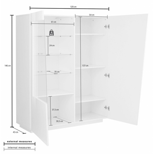 Vetrina Vega – 2 ante – 120x146x43 - Ardesia