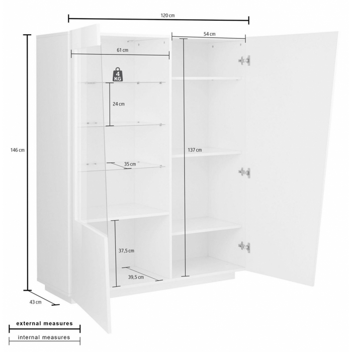 Vetrina Vega – 2 ante – 120x146x43 - Ardesia