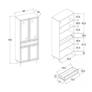 Vetrina Vienna52A 4 ante e cassetto nera con frontali effetto vimini