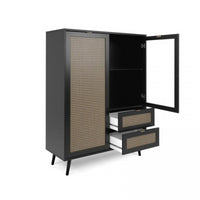Vetrina Vienna53A 2 ante e 2 cassetti nera con frontali effetto vimini