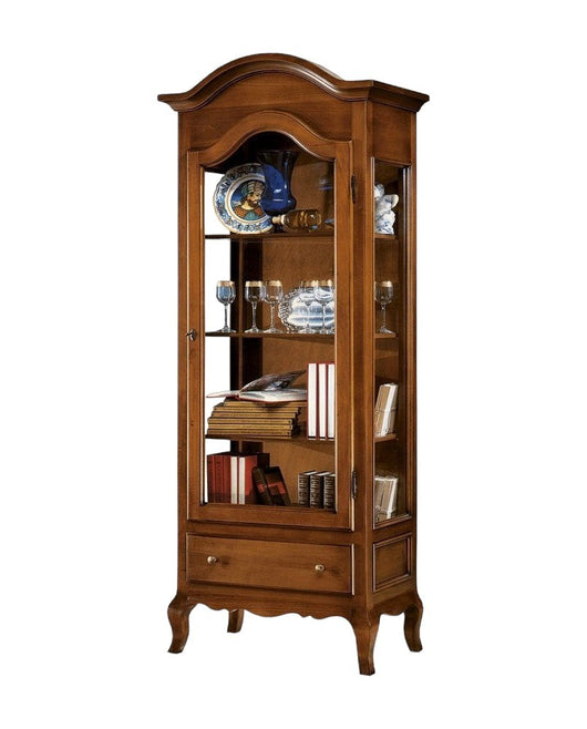 Vetrina 1 porta 1 cassetto in legno tinta noce l.80 x p.45 h.196 - Mobili 2G