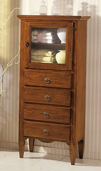 Vetrina 1 porta 4 cassetti in legno tinta noce l.57 x p.40 h.134 - Mobili 2G