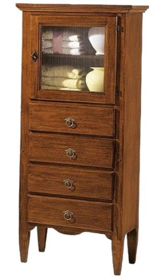 Vetrina 1 porta 4 cassetti in legno tinta noce l.57 x p.40 h.134 - Mobili 2G