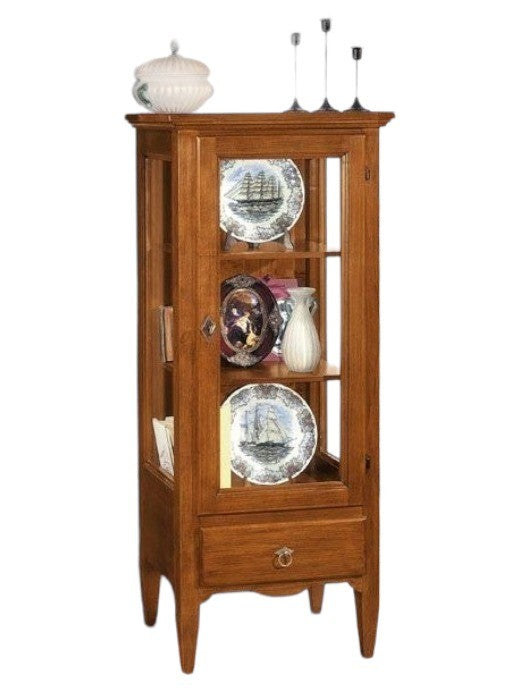 Vetrina 1 porta 1 cassetto in legno tinta noce l.57 x p.40 h.134 (718) - Mobili 2G