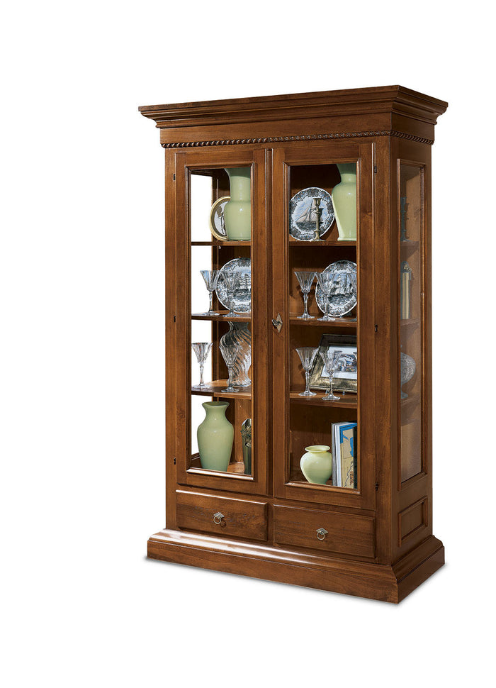 Vetrina 2 porte 2 cassetti in legno tinta noce l.125 x p.48 h.196 (606) - Mobili 2G