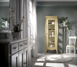 Vetrina 1 porta in legno laccato avorio patinato misure l.71 p.48 h.204 (3095) - Mobili 2G